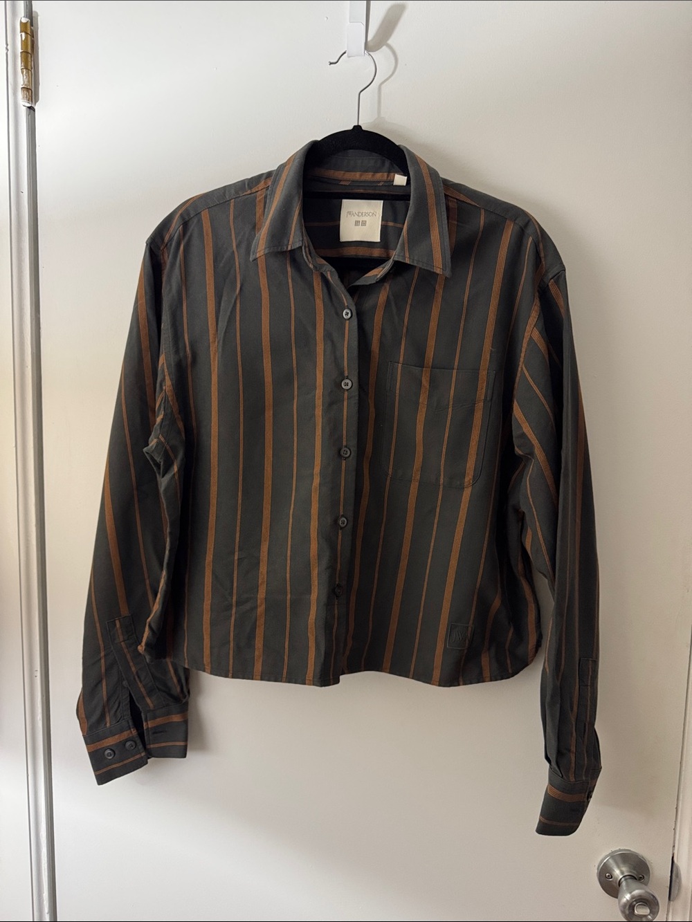 Striped Button-Down Shirt in Dark Gray and Brown